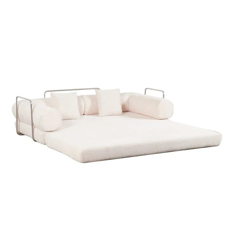 Cream Upholstered Folding Sofa Bed With Pillows - Omega Lifestyles