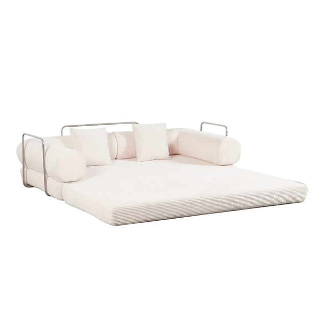 Cream Upholstered Folding Sofa Bed With Pillows - Omega Lifestyles