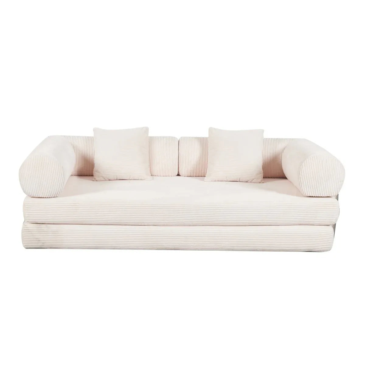 Cream Upholstered Folding Sofa Bed With Pillows - Omega Lifestyles