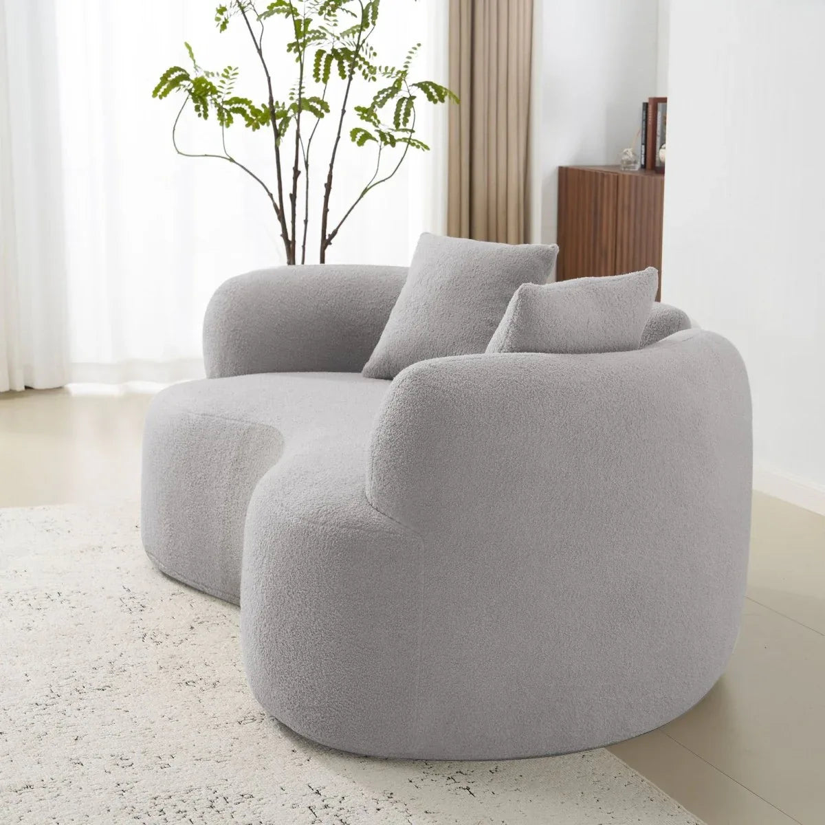 Curved Grey Foam Spring Medium-Firm Loveseat - Omega Lifestyles