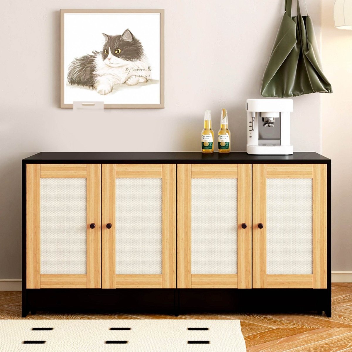 Double Cat Litter Box Enclosure With Sisal Door Panels - Driftwood - Omega Lifestyles