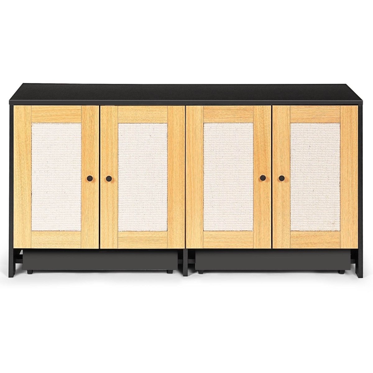 Double Cat Litter Box Enclosure With Sisal Door Panels - Driftwood - Omega Lifestyles