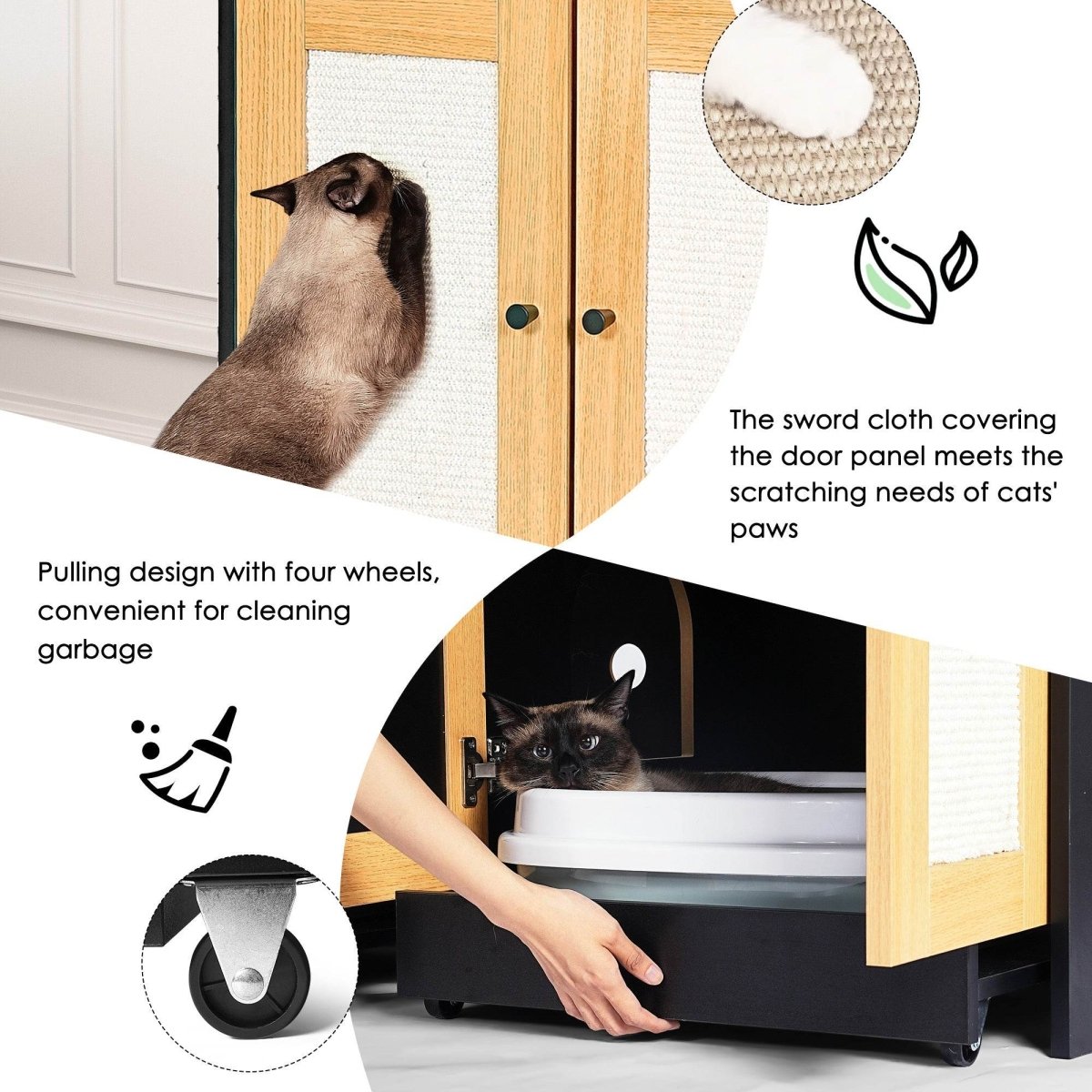 Double Cat Litter Box Enclosure With Sisal Door Panels - Driftwood - Omega Lifestyles