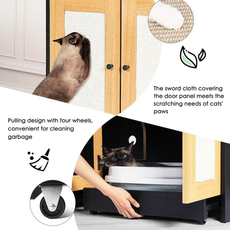 Double Cat Litter Box Enclosure With Sisal Door Panels - Driftwood - Omega Lifestyles