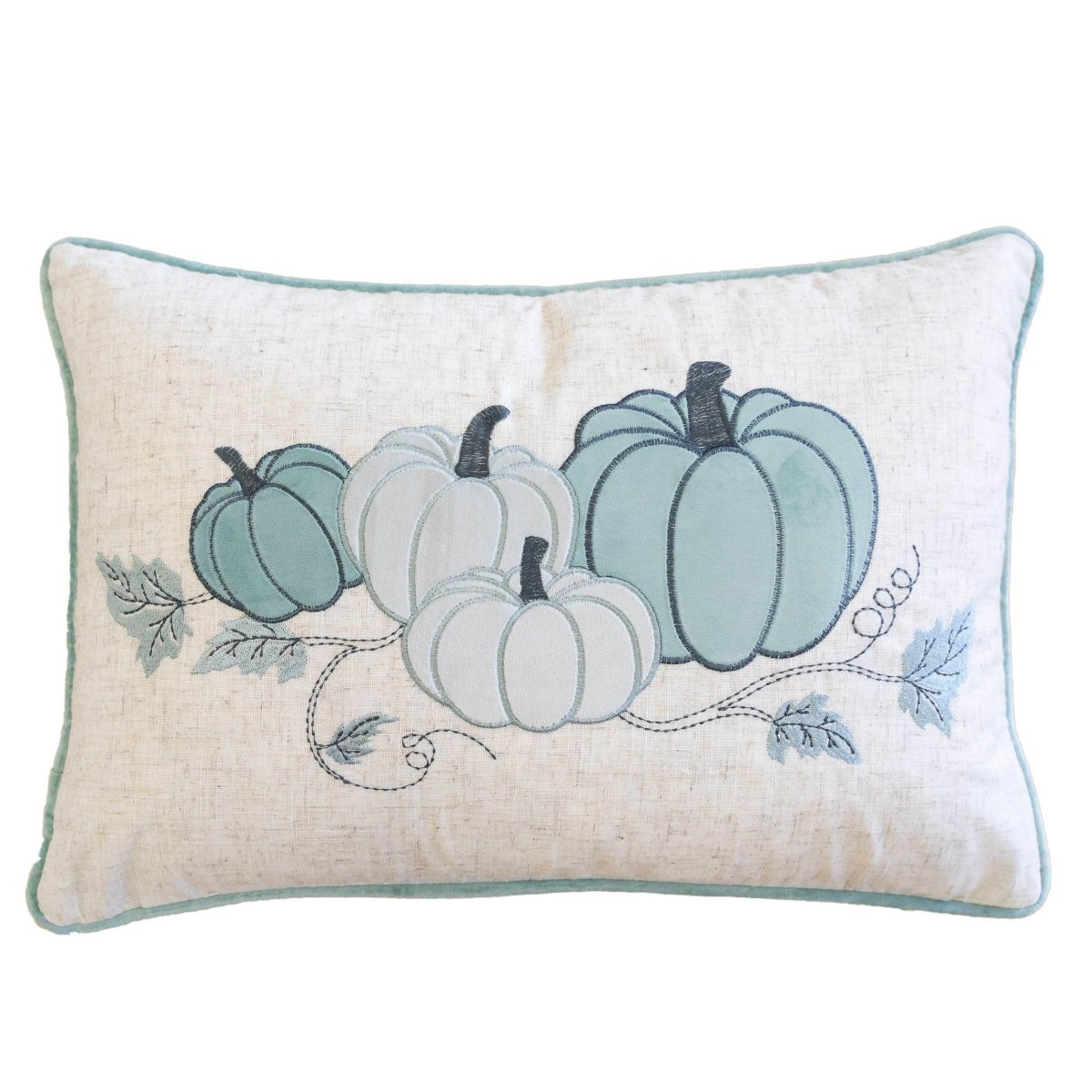 Embroidered Pumpkin Polyester Lumbar Throw Pillow 14x20 Inch - Driftwood - Omega Lifestyles