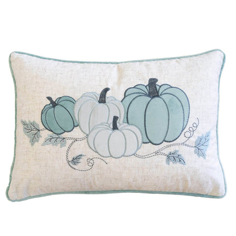 Embroidered Pumpkin Polyester Lumbar Throw Pillow 14x20 Inch - Driftwood - Omega Lifestyles