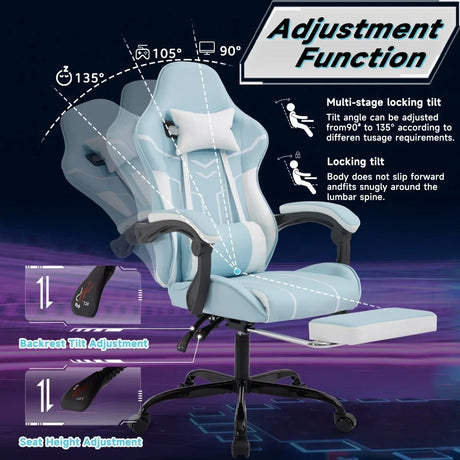 Ergonomic PU Leather Massage Gaming Chair With Footrest - Omega Lifestyles