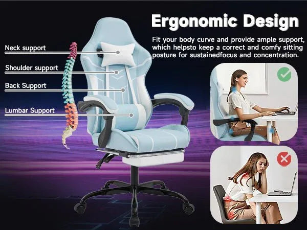Ergonomic PU Leather Massage Gaming Chair With Footrest - Omega Lifestyles