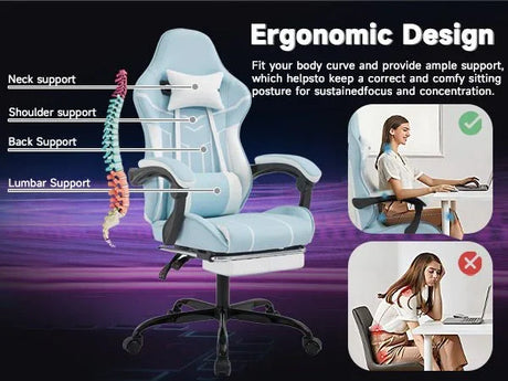 Ergonomic PU Leather Massage Gaming Chair With Footrest - Omega Lifestyles