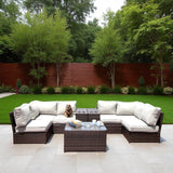 Espresso Weatherproof Outdoor Wicker Seating Set With Cushions - Driftwood - Omega Lifestyles