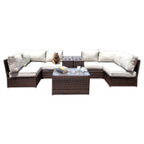 Espresso Weatherproof Outdoor Wicker Seating Set With Cushions - Driftwood - Omega Lifestyles