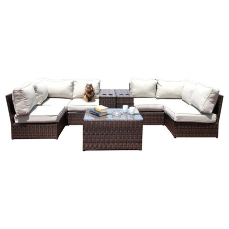 Espresso Weatherproof Outdoor Wicker Seating Set With Cushions - Driftwood - Omega Lifestyles