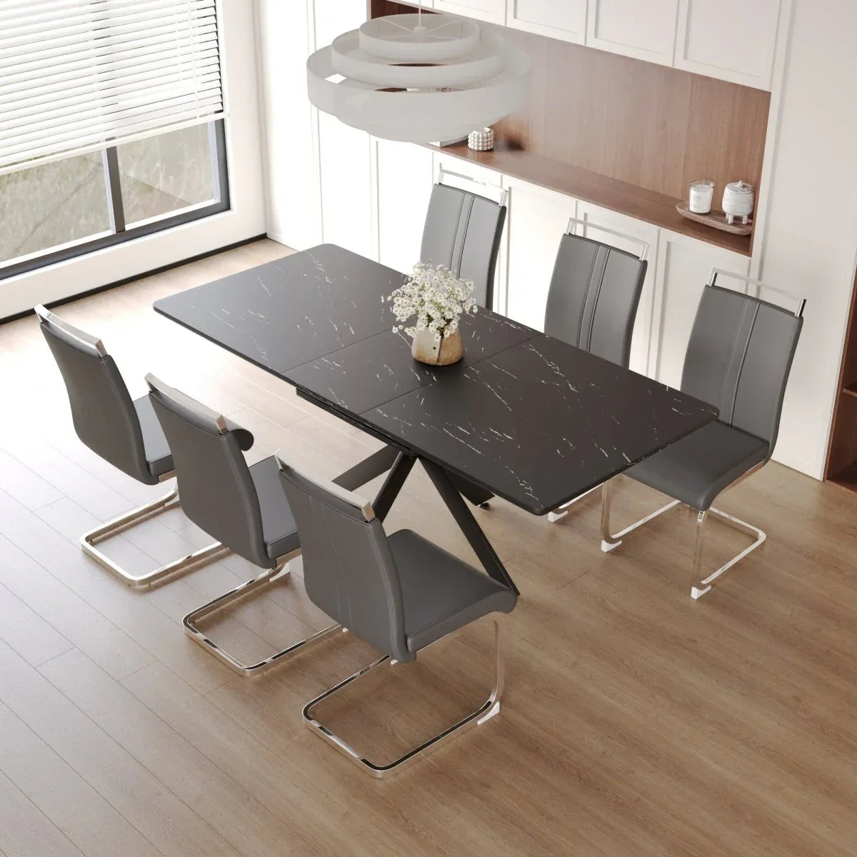Expandable MDF Dining Table Set With Cushioned Chairs - Omega Lifestyles