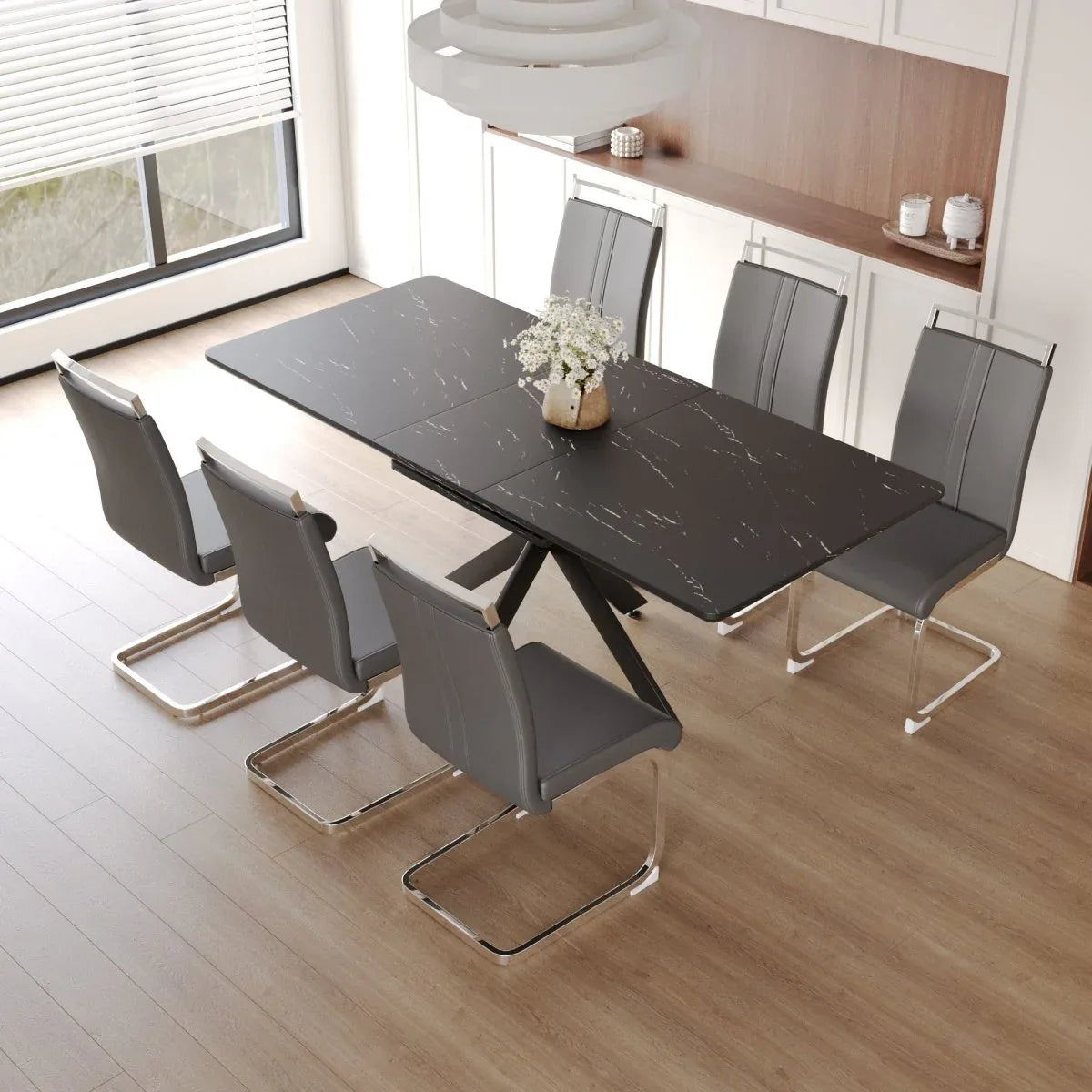 Expandable MDF Dining Table Set With Cushioned Chairs - Omega Lifestyles