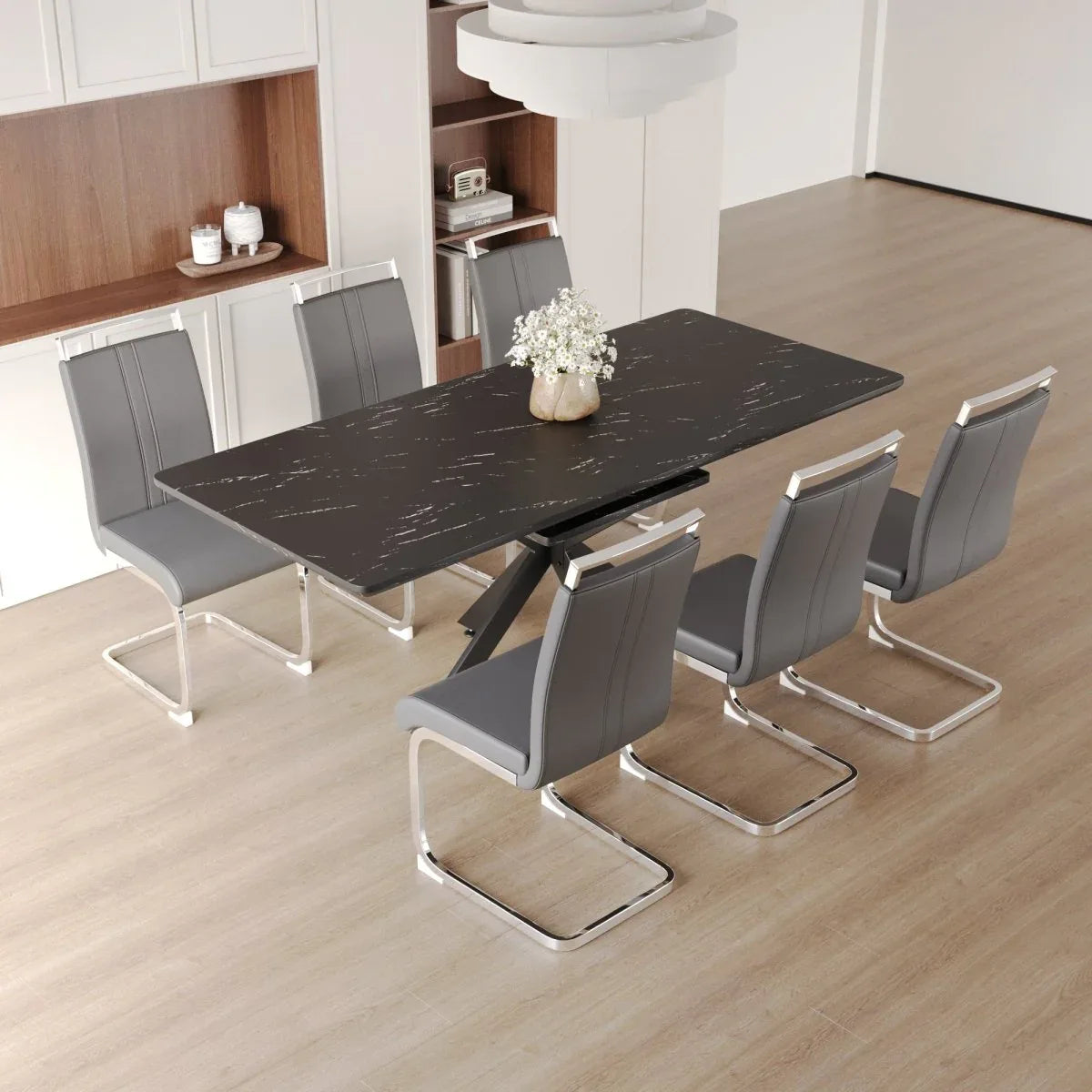 Expandable MDF Dining Table Set With Cushioned Chairs - Omega Lifestyles