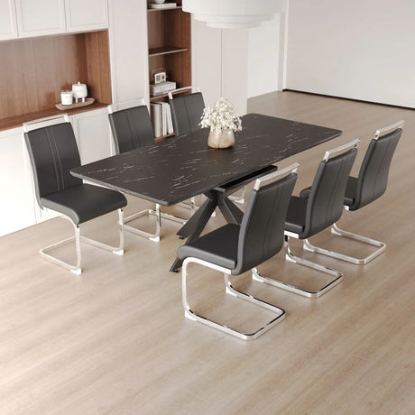 Expandable MDF Dining Table Set With Six Cushioned Chairs - Omega Lifestyles