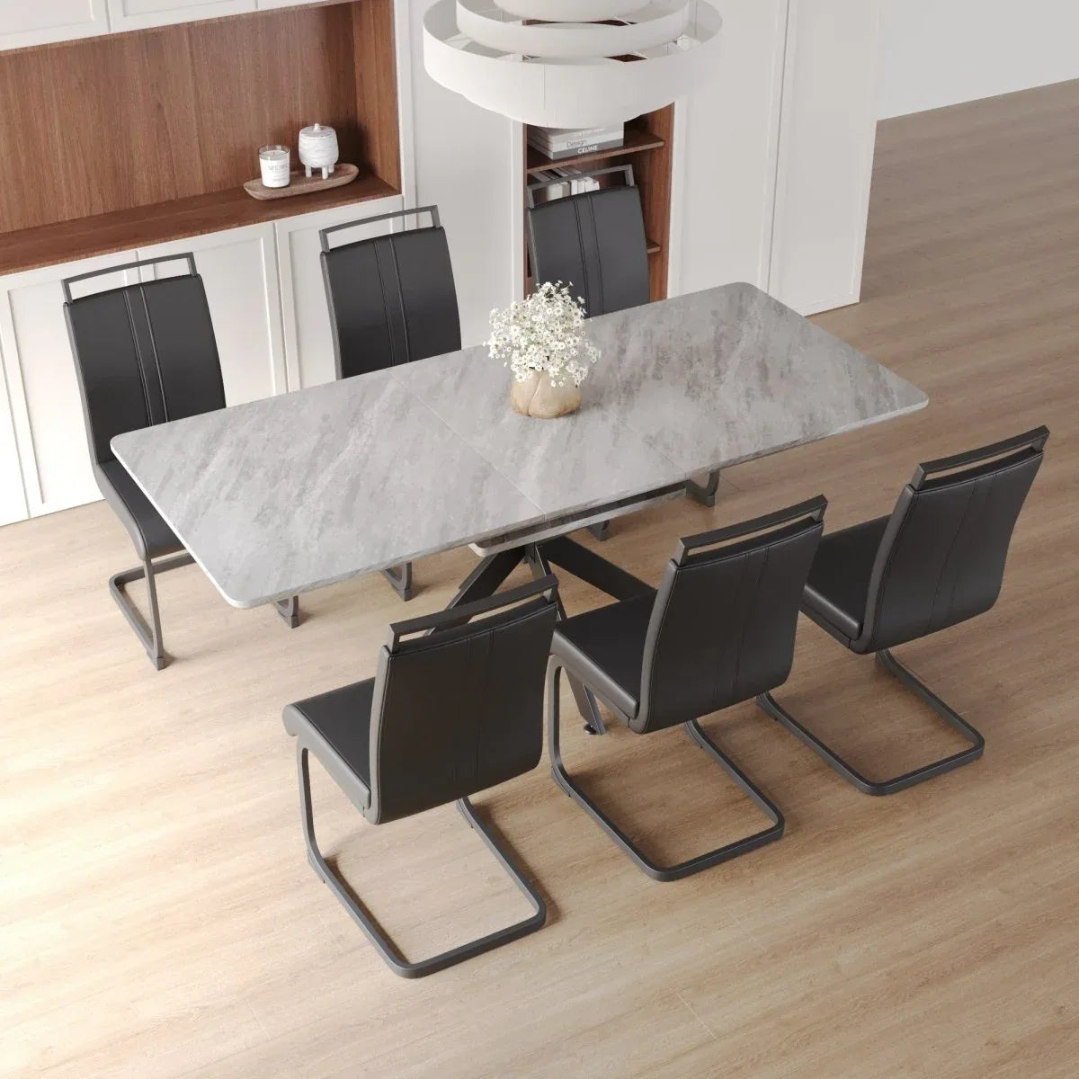 Expandable MDF Dining Table With 6 Cushioned Chairs Set - Omega Lifestyles