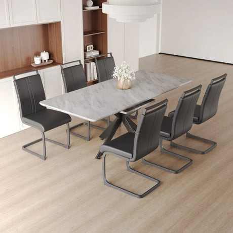 Expandable MDF Dining Table With 6 Cushioned Chairs Set - Omega Lifestyles