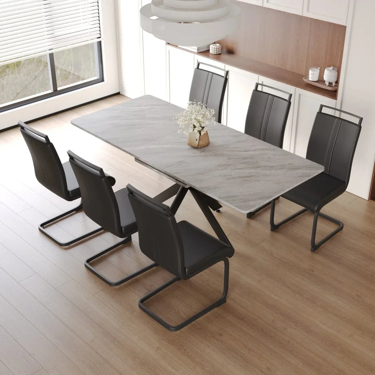 Expandable MDF Dining Table With 6 Cushioned Chairs Set - Omega Lifestyles