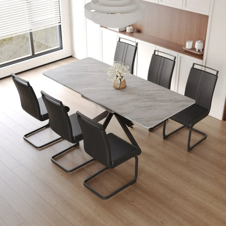 Expandable MDF Dining Table With 6 Cushioned Chairs Set - Omega Lifestyles