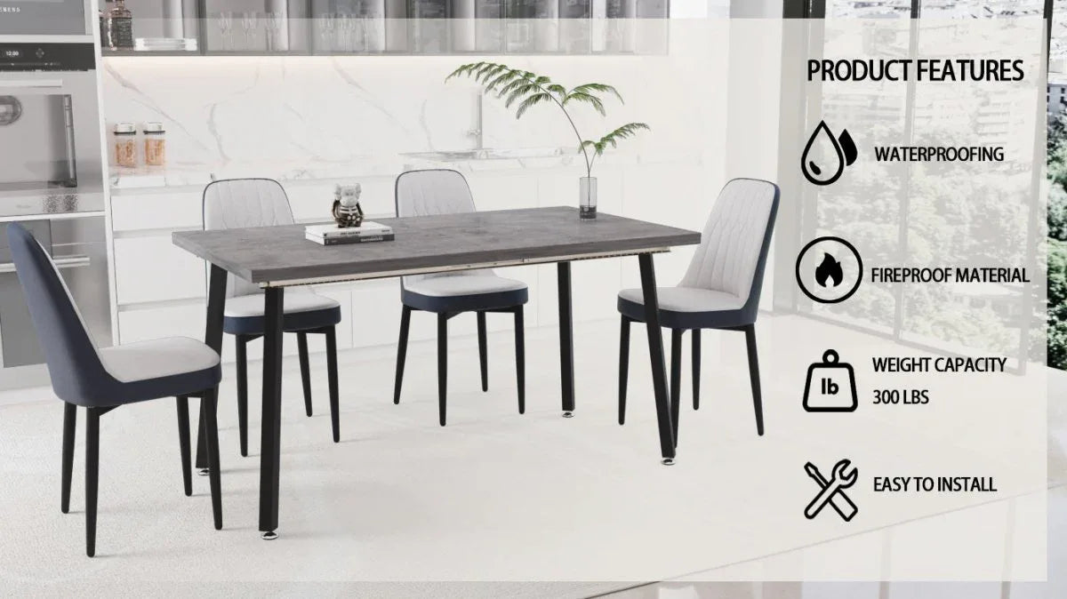 Expandable Rectangular Dining Table With Four PU Chairs - Omega Lifestyles