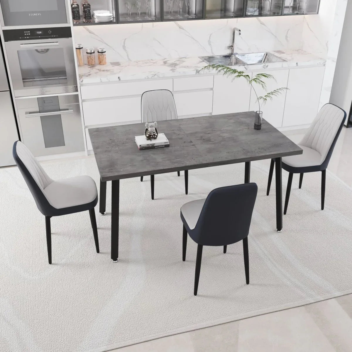 Expandable Rectangular Dining Table With Four PU Chairs - Omega Lifestyles