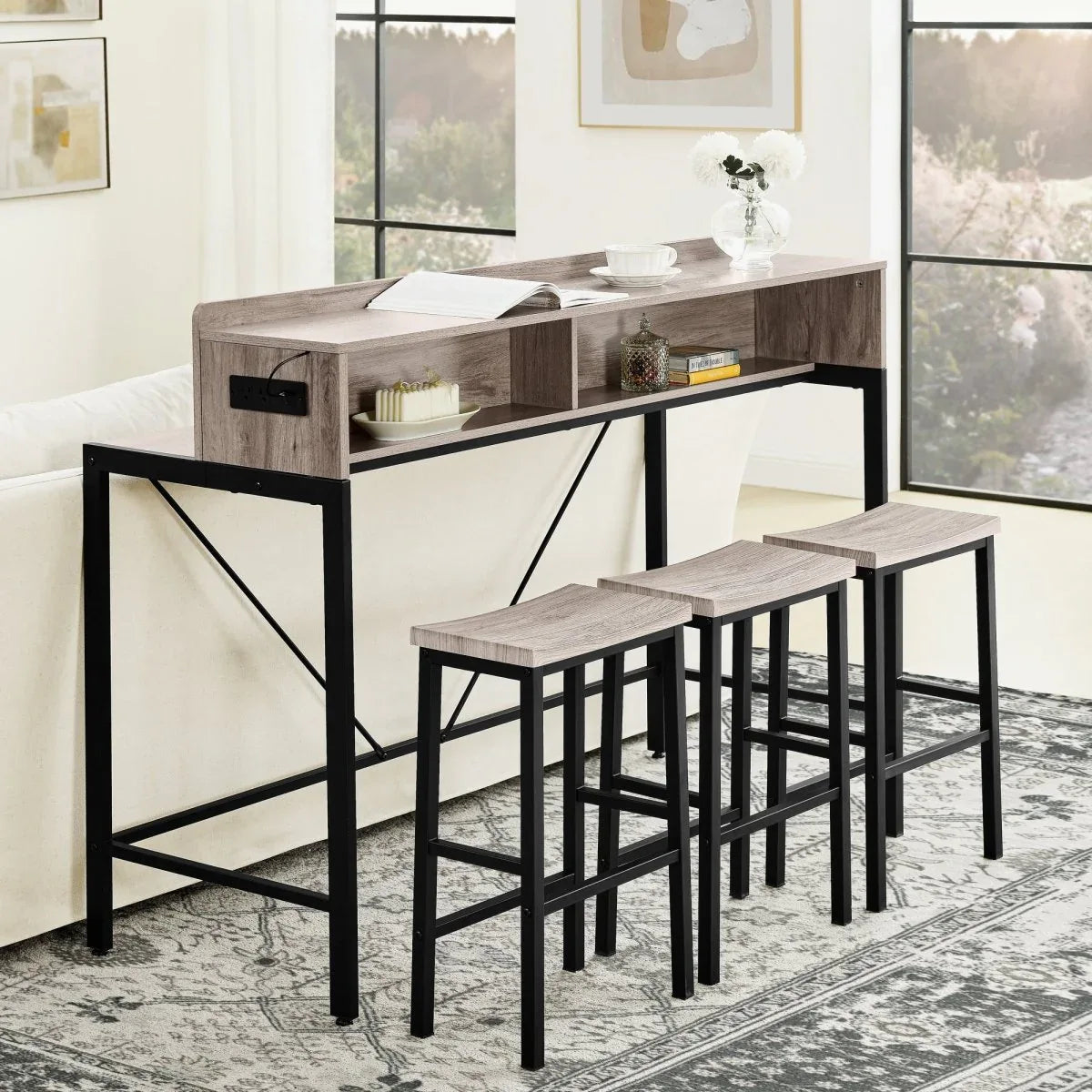 Farmhouse 4-Piece Bar Table And Saddle Stools Set - Omega Lifestyles