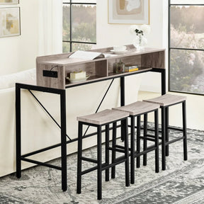 Farmhouse 4-Piece Bar Table And Saddle Stools Set - Omega Lifestyles