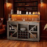 Farmhouse Distressed Brown LED Coffee Bar Cabinet - Omega Lifestyles