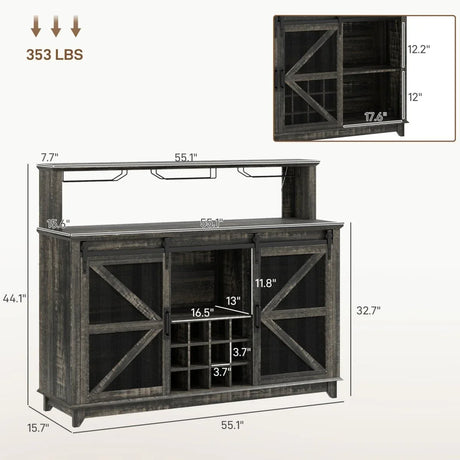 Farmhouse Distressed Brown LED Coffee Bar Cabinet - Omega Lifestyles