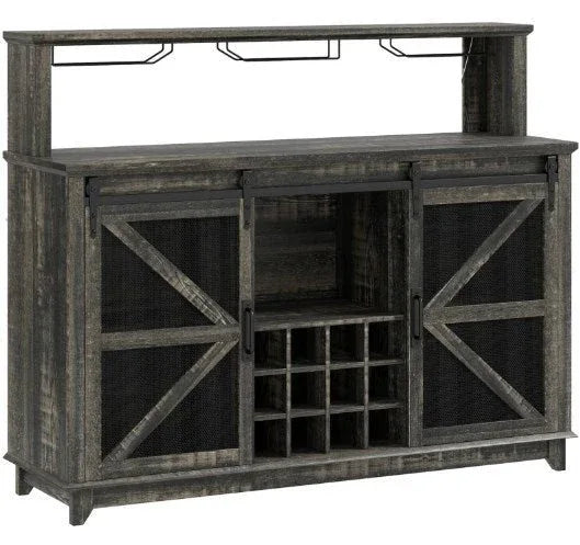Farmhouse Distressed Brown LED Coffee Bar Cabinet - Omega Lifestyles