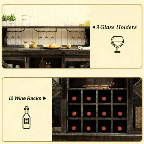 Farmhouse Distressed Brown LED Coffee Bar Cabinet - Omega Lifestyles