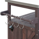 Farmhouse Solid Fir Wood Outdoor Kitchen Island Cart - Driftwood - Omega Lifestyles