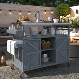 Farmhouse Solid Fir Wood Outdoor Kitchen Island Cart - Driftwood - Omega Lifestyles