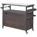 Farmhouse Solid Fir Wood Outdoor Kitchen Island Cart - Driftwood - Omega Lifestyles