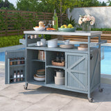 Farmhouse Solid Fir Wood Outdoor Kitchen Island Cart - Driftwood - Omega Lifestyles
