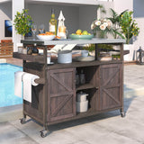 Farmhouse Solid Fir Wood Outdoor Kitchen Island Cart - Driftwood - Omega Lifestyles