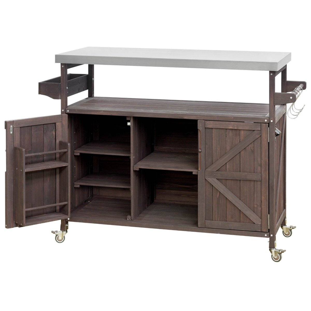 Farmhouse Solid Fir Wood Outdoor Kitchen Island Cart - Driftwood - Omega Lifestyles