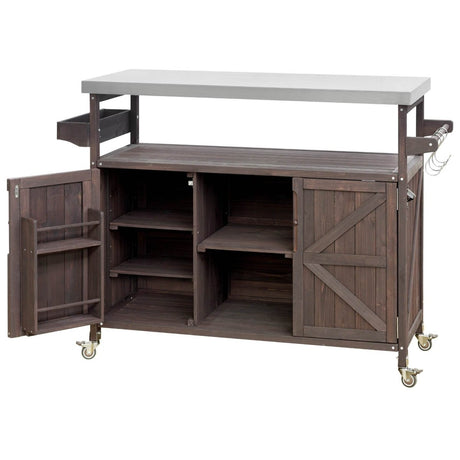 Farmhouse Solid Fir Wood Outdoor Kitchen Island Cart - Driftwood - Omega Lifestyles