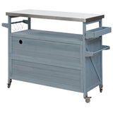 Farmhouse Solid Fir Wood Outdoor Kitchen Island Cart - Driftwood - Omega Lifestyles