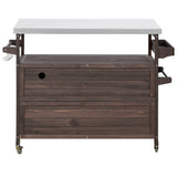 Farmhouse Solid Fir Wood Outdoor Kitchen Island Cart - Driftwood - Omega Lifestyles