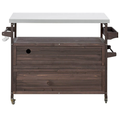 Farmhouse Solid Fir Wood Outdoor Kitchen Island Cart - Driftwood - Omega Lifestyles
