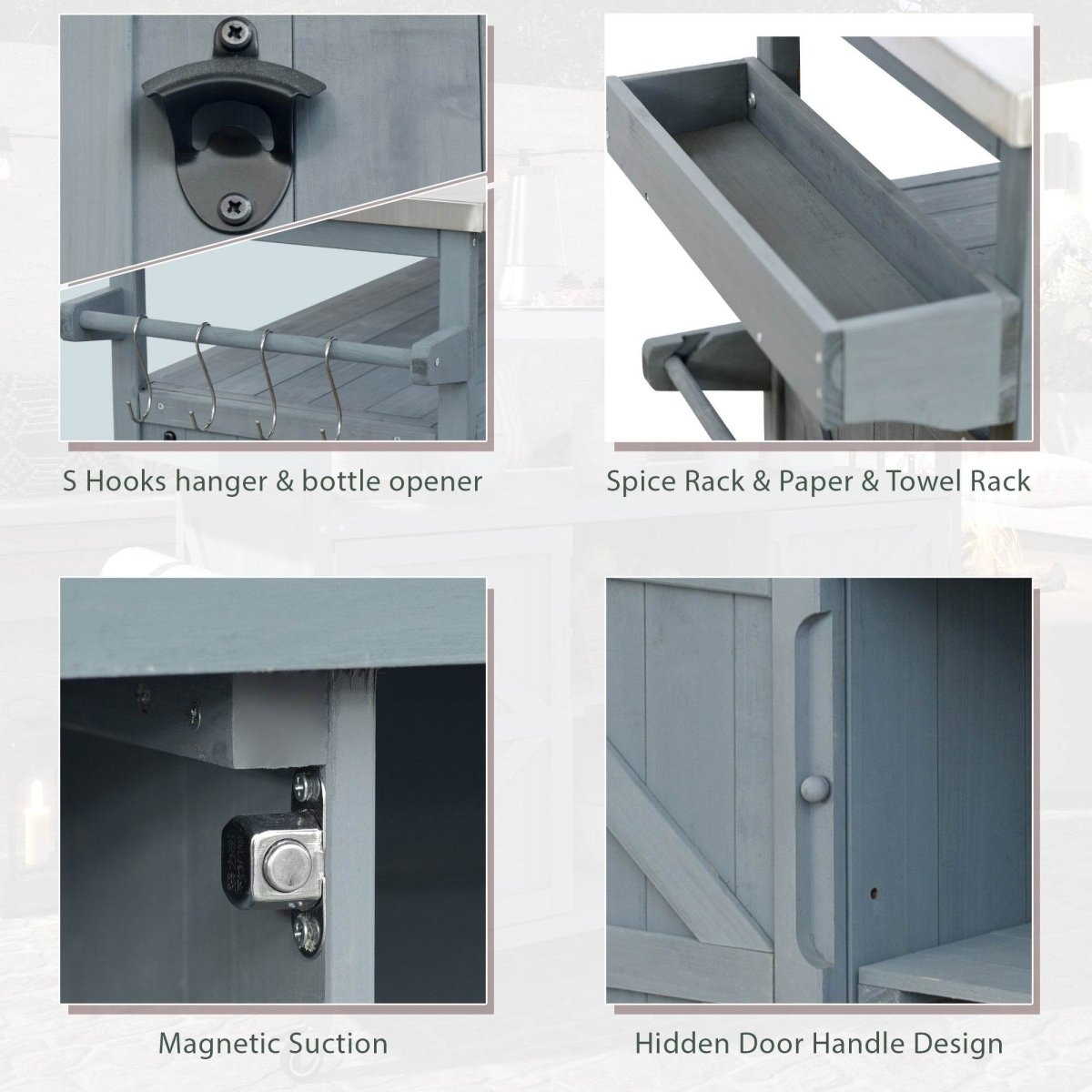 Farmhouse Solid Fir Wood Outdoor Kitchen Island Cart - Driftwood - Omega Lifestyles