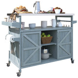 Farmhouse Solid Fir Wood Outdoor Kitchen Island Cart - Driftwood - Omega Lifestyles