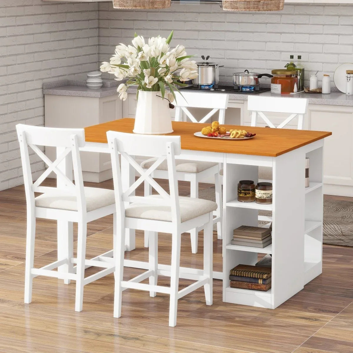 Farmhouse Solid Wood 5-Piece Counter Height Dining Set - Omega Lifestyles