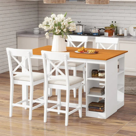 Farmhouse Solid Wood 5-Piece Counter Height Dining Set - Omega Lifestyles