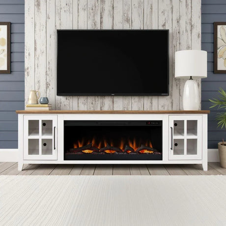 Farmhouse Style 83-Inch Fireplace TV Stand White Bourbon - Omega Lifestyles