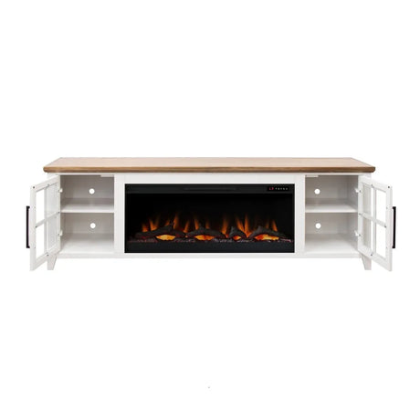 Farmhouse Style 83-Inch Fireplace TV Stand White Bourbon - Omega Lifestyles