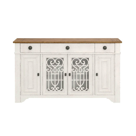 Farmhouse Style Brown White Engineered Wood Server - Driftwood - Omega Lifestyles