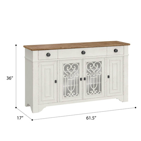 Farmhouse Style Brown White Engineered Wood Server - Driftwood - Omega Lifestyles